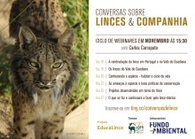 Cartaz com foto de lince-ibérico e programa das conversas "Linces e Companhia"